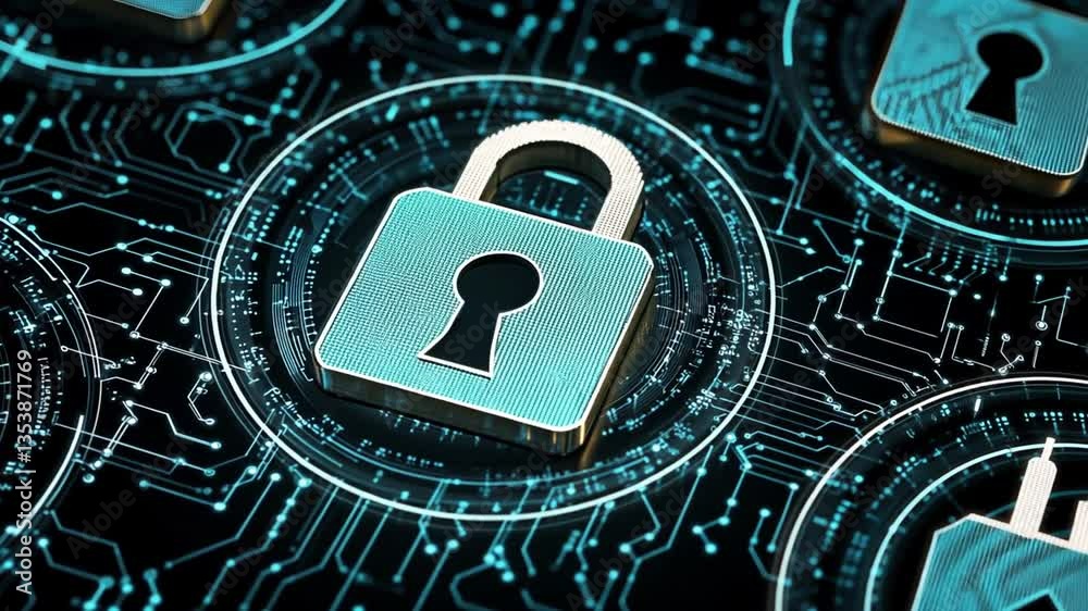 Poster cyber security locks represented through line and triangle connections generative ai