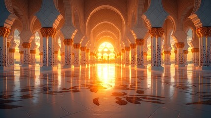 Obraz premium Sunset illuminating grand mosque's opulent interior