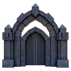 Fototapeta premium Grey Stone Gothic Archway with Double Arch and Medieval Door