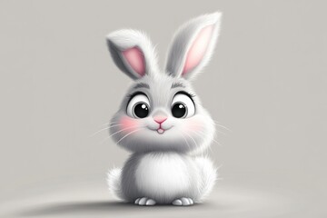 Obraz premium Adorable fluffy bunny rabbit, sitting, grey fur, big eyes