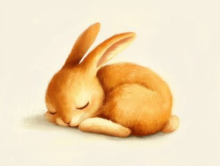 Adorable, fluffy bunny sleeping peacefully.  Soft, orange fur