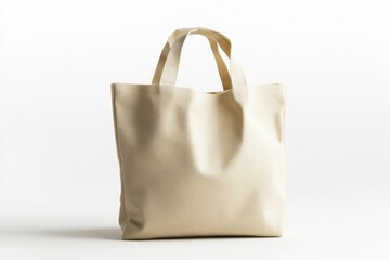 Beige Fabric Tote Bag on White Background for Sustainable Shopping