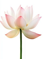 Fototapeta premium A beautiful single lotus flower with pink tips on a white background
