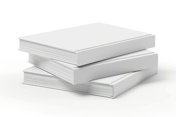 Blank Book Cover Stack Mockup Clear Textbook Hardback Catalog Lying on Table Isolated on White