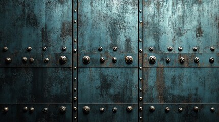 Fototapeta premium Rustic Teal Metal Wall: Weathered Panels, Industrial Design