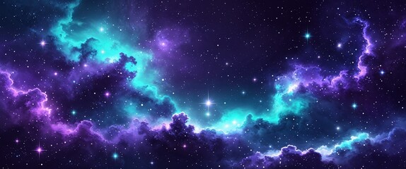 Fototapeta premium Majestic purple and turquoise nebula with scattered stars and cosmic glow