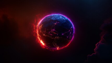 Fototapeta premium Fiery Digital Globe: A Futuristic Vision of Global Connectivity