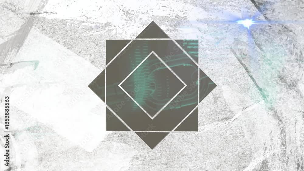 Poster animation of geometric shapes with digital patterns on textured abstract background