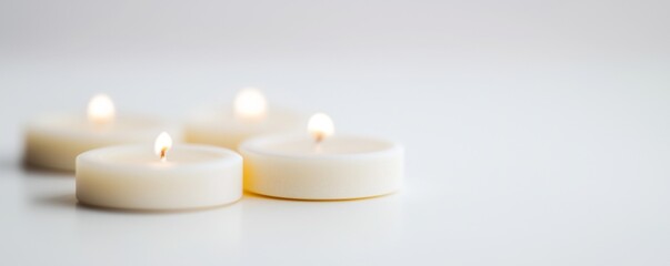 Lit candles, white background.