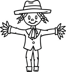 Cute Scarecrow Line Art - Black Vector Illustration