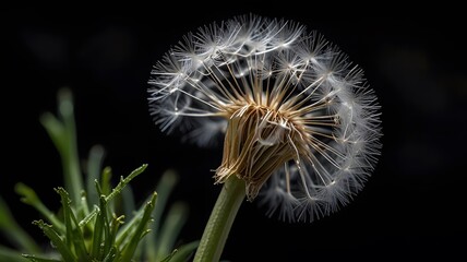 Macro Shot of Dewy Dandelion Seeds