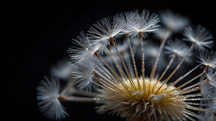 Delicate Elegance Macro Shot of Dewy Dandelion Seeds