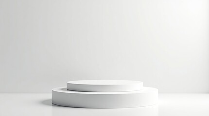 Gray 3D rendering of a podium with abstract figures
