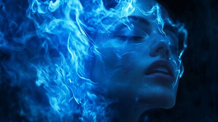 Girl Engulfed in Blue Flames – A Dark Fantasy Tale of Power and Mysticism
