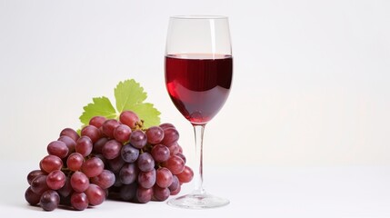Fototapeta premium A Beautiful Glass of Red Wine Neatly Placed Next to Fresh Grapes on a Minimalist White Background, Perfect for Celebratory or Culinary Imagery