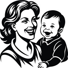 Mother and Baby Care Vector Silhouette Vector Illustration