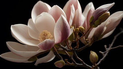 Elegant Magnolia Flowers in Bloom with Dark Background