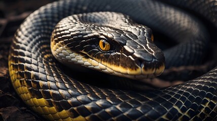  Large Snake with Dark Scales and Golden Eyes