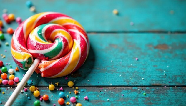 Colorful candy lollipop on wooden table , lollipop, candy
