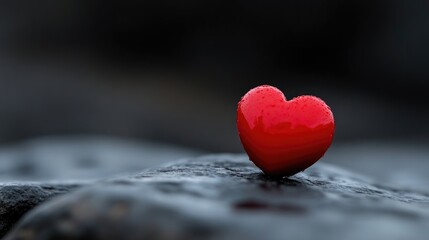 Fototapeta premium Red heart on dark rock