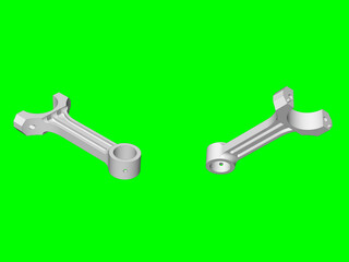 connecting rod technical drawing , structural design strategies, engine parts, model exercises, green screen