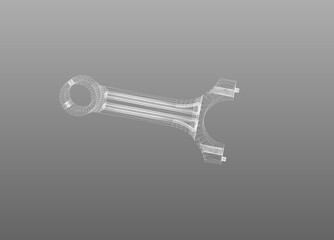 connecting rod technical drawing , wire mesh, strength analysis, software simulation, structural design strategies, engine parts, model exercises,