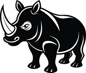 Monochrome Rhinoceros Black Silhouette, Strong Horns, African Wildlife