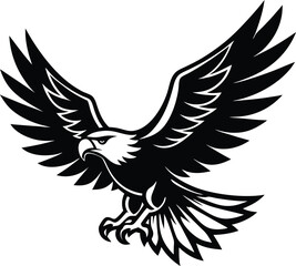 Black & White Eagle Mascot, Sharp Wing Detail, Flying Predatory Bird Design Element