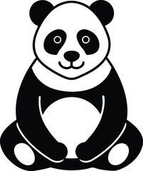 Minimalist Panda Icon Seated, Black and White, Simple Design, Cute, Animal Theme