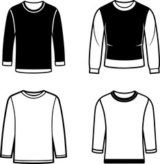 crew neck long t-shirt line art vector illustration