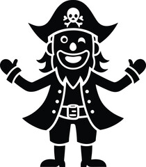 Isolated Cartoon Pirate Icon, Winking, Beard, Costume, Happy Expression, Skull Hat