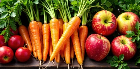 Colorful medley of carrots and apples , fruits, colorful