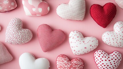 Pink heart pillows, Valentine's Day, romantic background, love