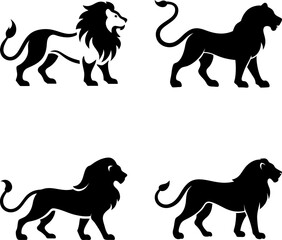 Set of black dog silhouettes and running horses in vector illustration