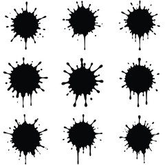Set of Nine Black Ink Splatter Patterns

