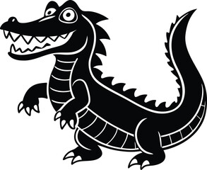 Silhouette of Cheerful Alligator with Big Eyes and Spiky Tail on White Background