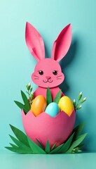 Obraz premium Colorful paper cut rabbit in egg shape, easter, spring