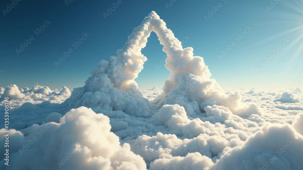 Aufkleber surreal triangle shape floating amidst soft white clouds in a beautiful sky with light blue hues and
