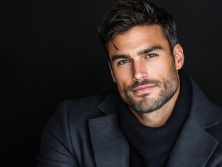 Fototapeta premium A man in a black suit and black turtle neck sweater