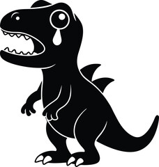 Cartoon Crying TRex Silhouette on White Backdrop, Sad Dinosaur with Open Mouth