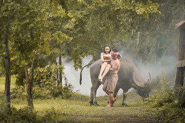 Beautiful Thai woman portrait dress up in traditional thai costume