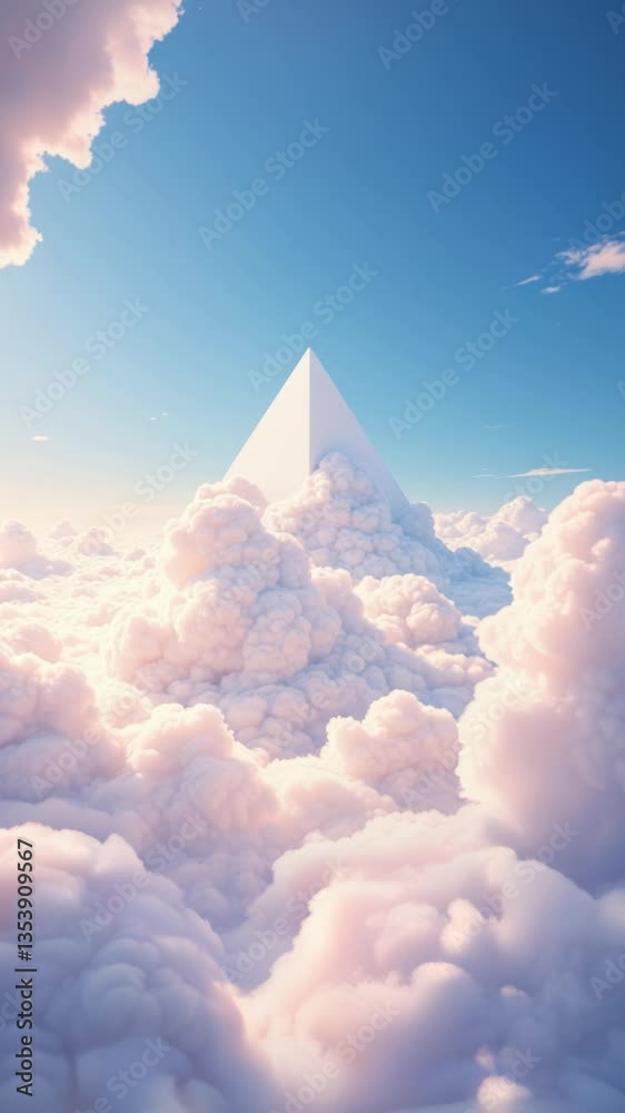 Aufkleber surreal triangle shape floating amidst soft white clouds in a beautiful sky with light blue hues and