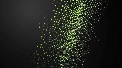 Green light particles flowing, dark background, abstract design, website banner