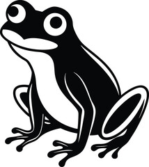 Frog Silhouette, Amphibian Sitting, Black and White Design, Isolated on White, Clean Cut