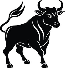 Black Bull Silhouette, Fierce Animal, Powerful Symbolism, Horned Creature, Strength Icon