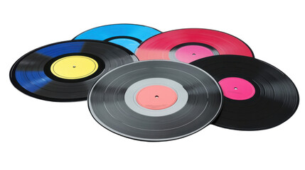 A Vibrant Retro-Style Illustration of Vinyl Records Showcasing Classic Music Culture with Bold Colors and Nostalgic Design, Isolated on a Clean White Background