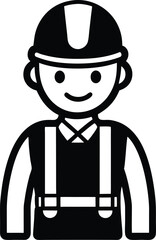Construction Worker Outline Wearing Hard Hat And Safety Vest Black & White Icon
