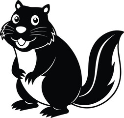 Obraz premium Isolated Black and White Beaver Clipart Silhouette, Cheerful Rodent on White Space