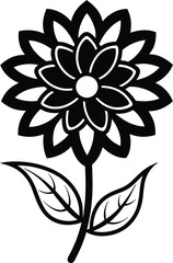 Black and White Flower Illustration, Floral Design Element, Isolated Flower Clipart