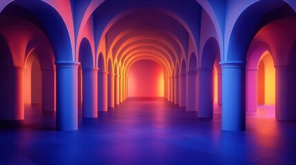 Obraz premium Vibrant and Serene Abstract Space with Colorful Arches and Soft Lighting for Artistic and Creative Inspiration